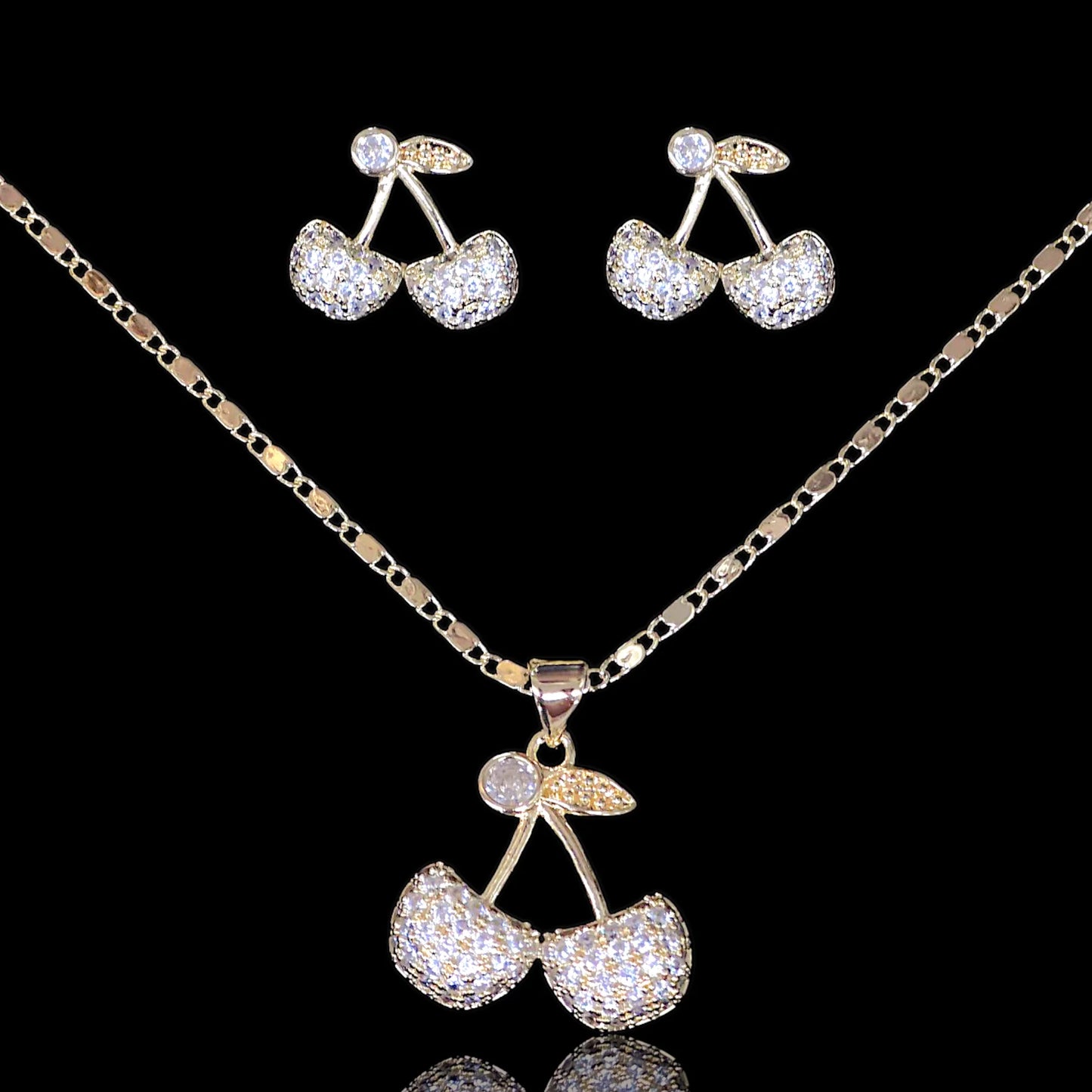 GOLD FILLED ORO LAMINADO WILD SUMMER CHERRY ZIRCONIA SET