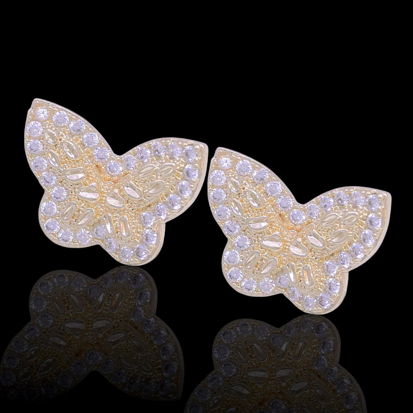 GOLD FILLED BUTTERFLY NUGGET CZ STUD EARRINGS