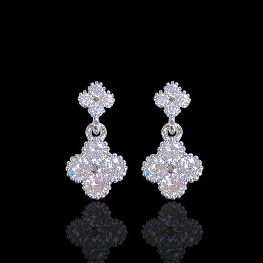 CRYSTAL CLOVER STUD DANGLE EARRINGS