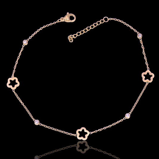 GOLD FILLED STAINLESS STEEL DAISY FLOWER ADJUSTABLE ANKLET