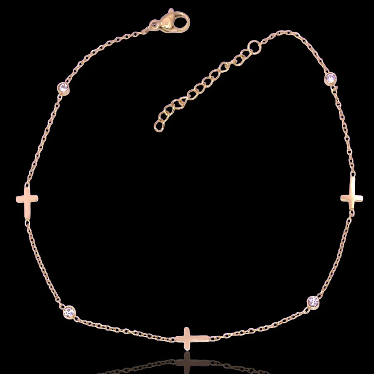 GOLD FILLED STAINLESS STEEL SACRED CROSS ADJUSTABLE ANKLET