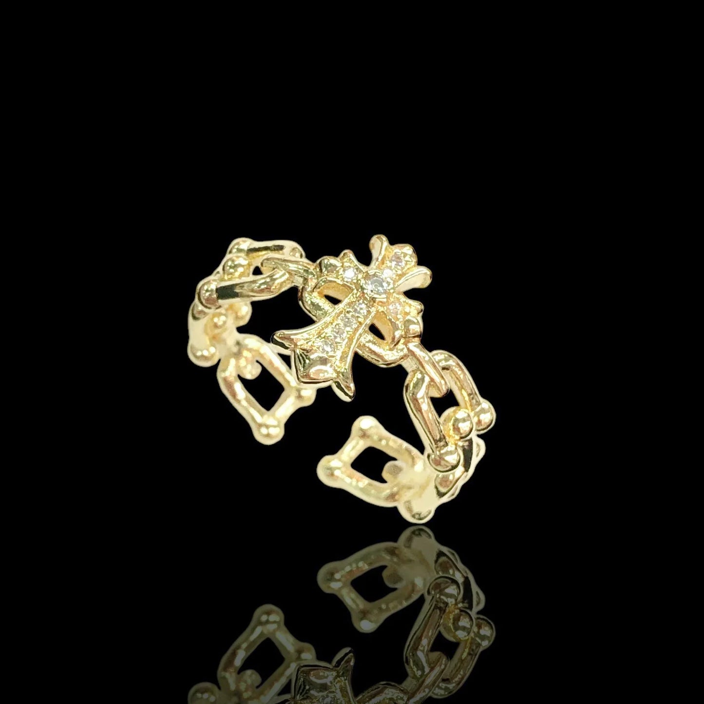 GOLD FILLED CROSS ADJUSTABLE RING