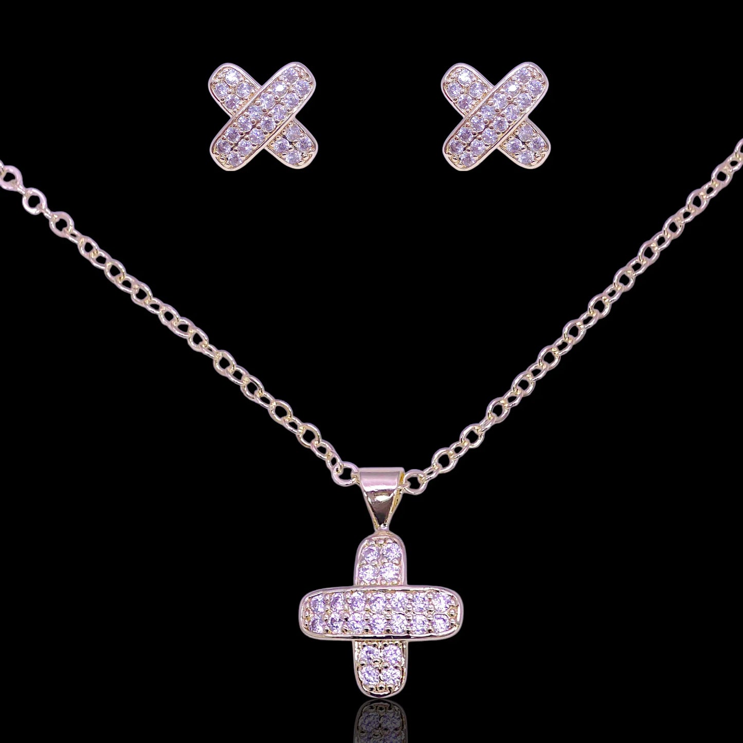 GOLD FILLED ORO LAMINADO PARIS CHIC XOXO ZIRCONIA SET