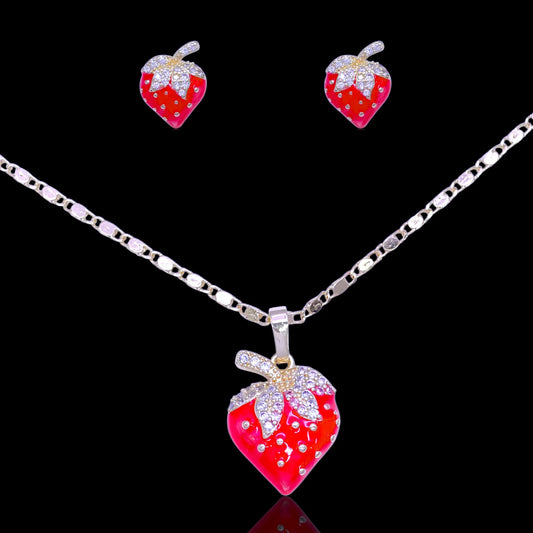 GOLD FILLED ORO LAMINADO SWEET STRAWBERRY ZIRCONIA SET