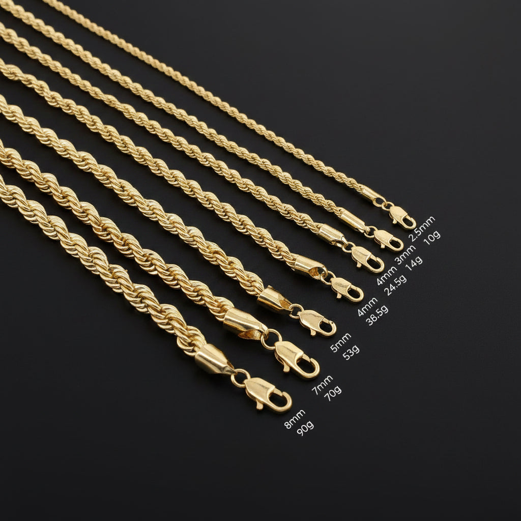 Non Tarnish Waterproof 18k Rope Chain (Gold Filled)