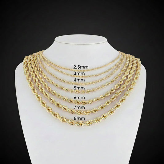 Non Tarnish Waterproof 18k Rope Chain (Gold Filled)