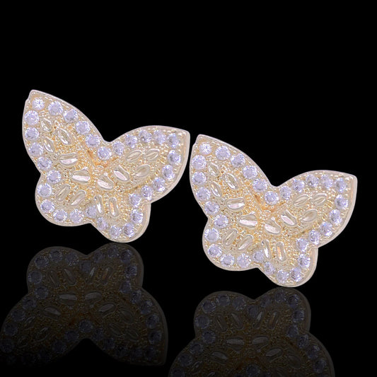 GOLD FILLED BUTTERFLY NUGGET CZ STUD EARRINGS