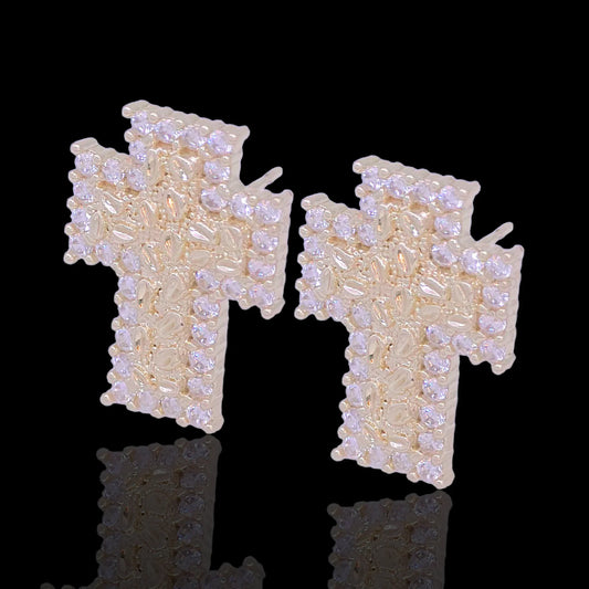 GOLD FILLED CROSS NUGGET ZIRCONIA STUD EARRINGS
