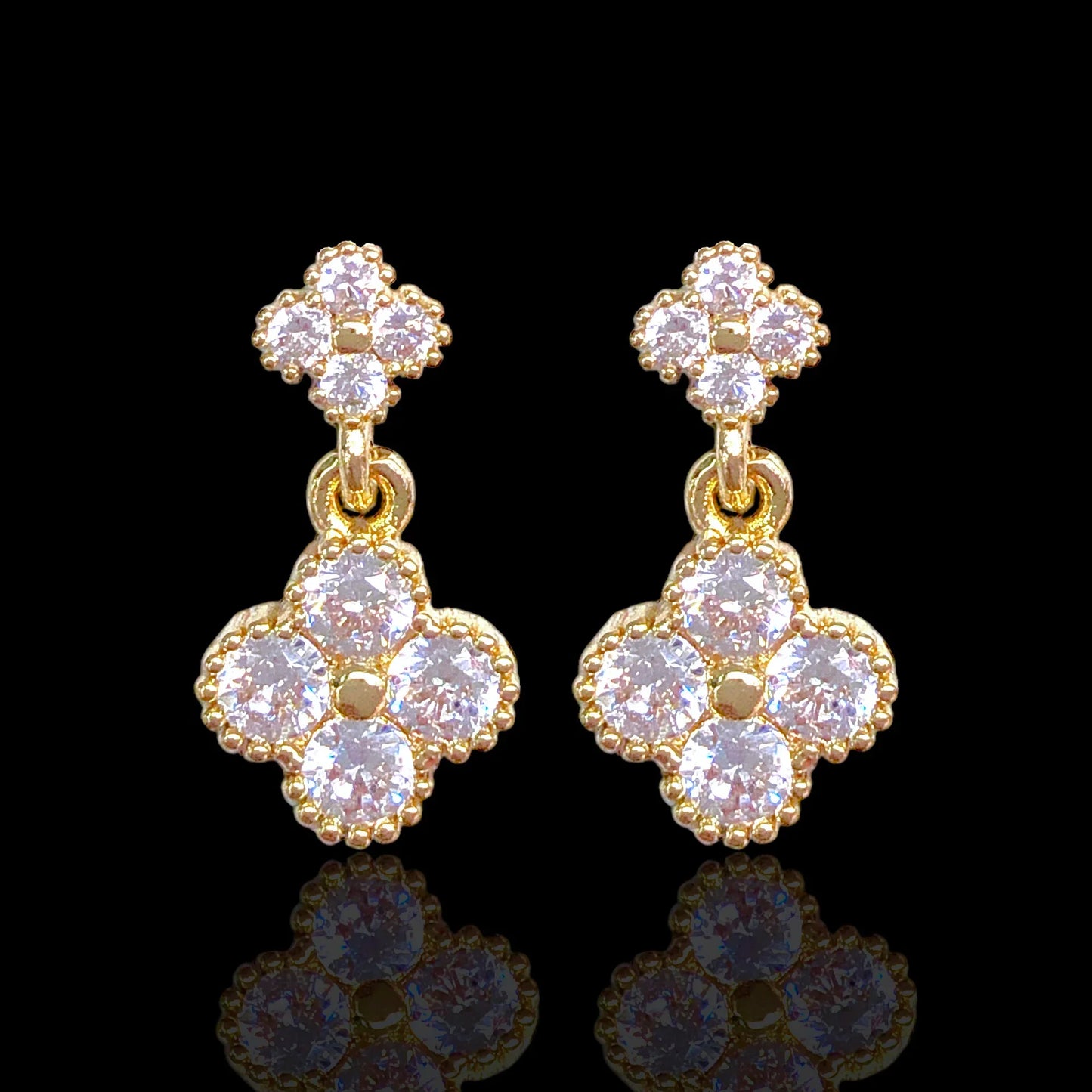 CRYSTAL CLOVER STUD DANGLE EARRINGS