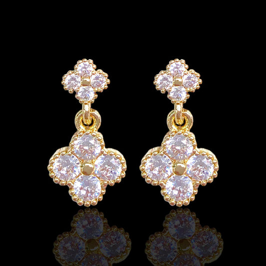 CRYSTAL CLOVER STUD DANGLE EARRINGS
