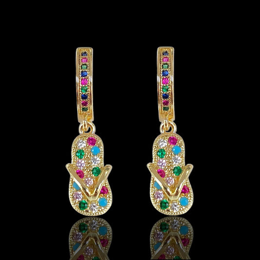 GOLD FILLED GOLDEN SANDALS DANGLE EARRINGS