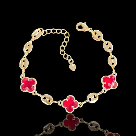 GOLD FILLED LUCKY CRYSTAL CLOVER BRACELET