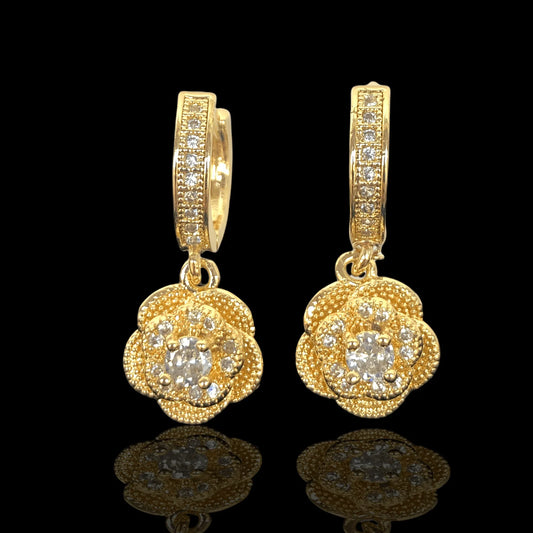 GOLD FILLED PEONY FLOWER DANGLE EARRINGS
