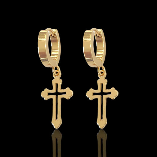 STAINLESS STEEL FILIGREE CROSS DANGLE EARRINGS