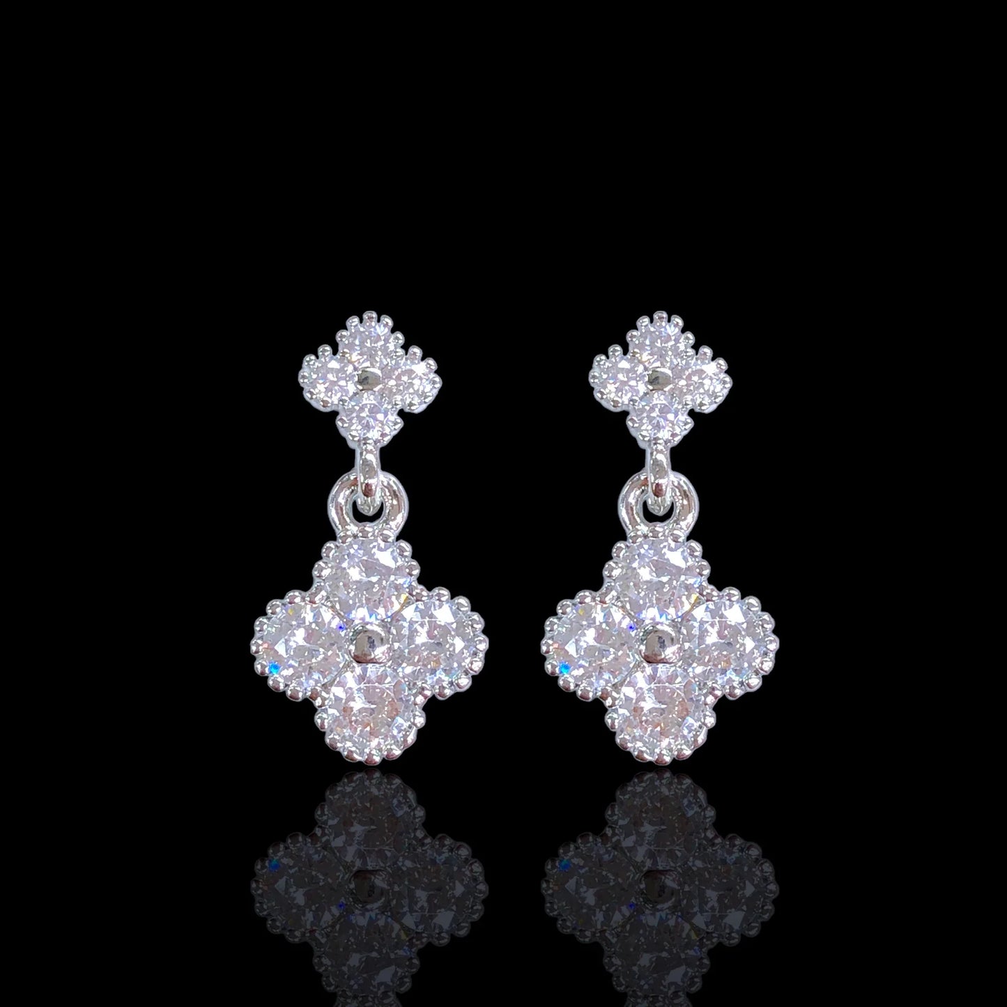 CRYSTAL CLOVER STUD DANGLE EARRINGS